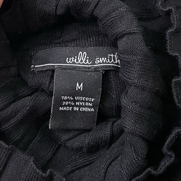 Y2K Turtleneck Sweater Size Medium Black Ribbed Knit White Stitching Avant Garde - Picture 5 of 8